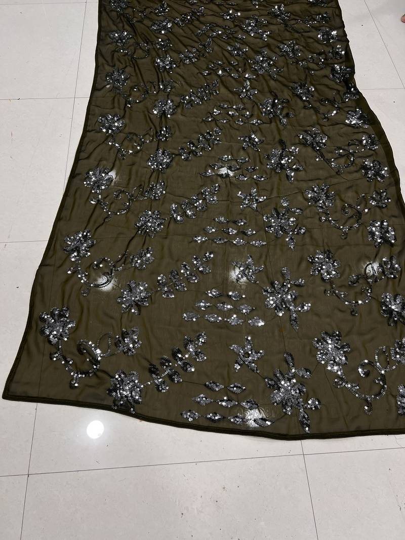 Mehendi Color Sequence Silk Designer Saree With  Silk Sequence Blouse